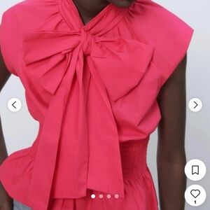 Elegant Pink Bow Tie Women's Top